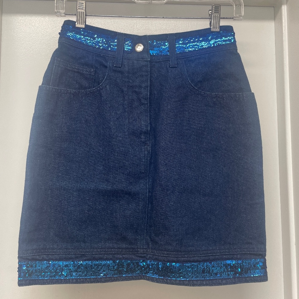 MOSCHINO Blue Jean Denim Skirt w Sequin Trim